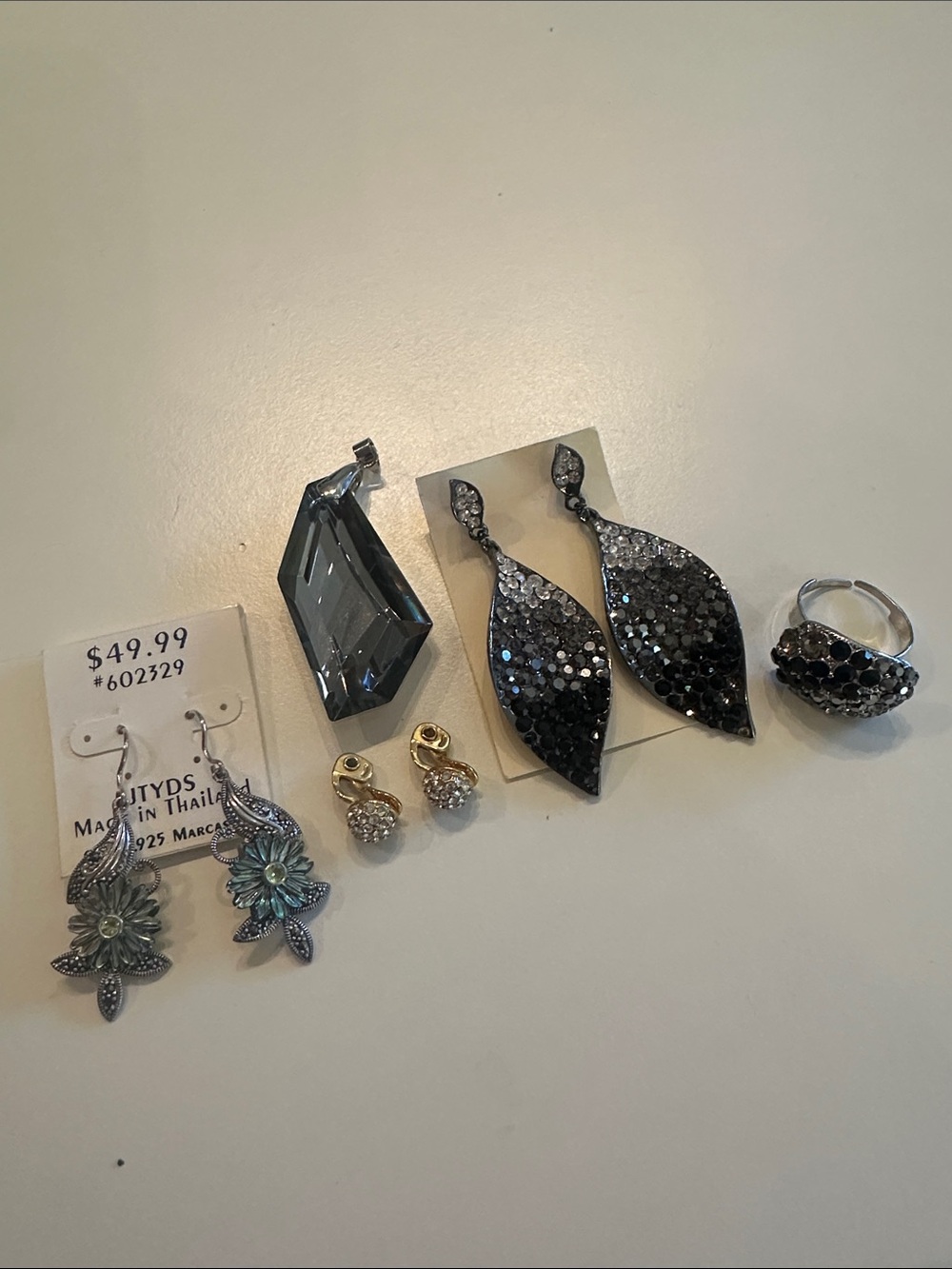 Silver and Black Crystal Teardrop Earrings by